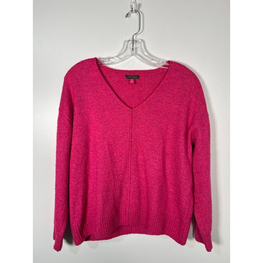 Vince Camuto Magenta Pink Marl V-Neck Pullover Sweater Relaxed Fit XS